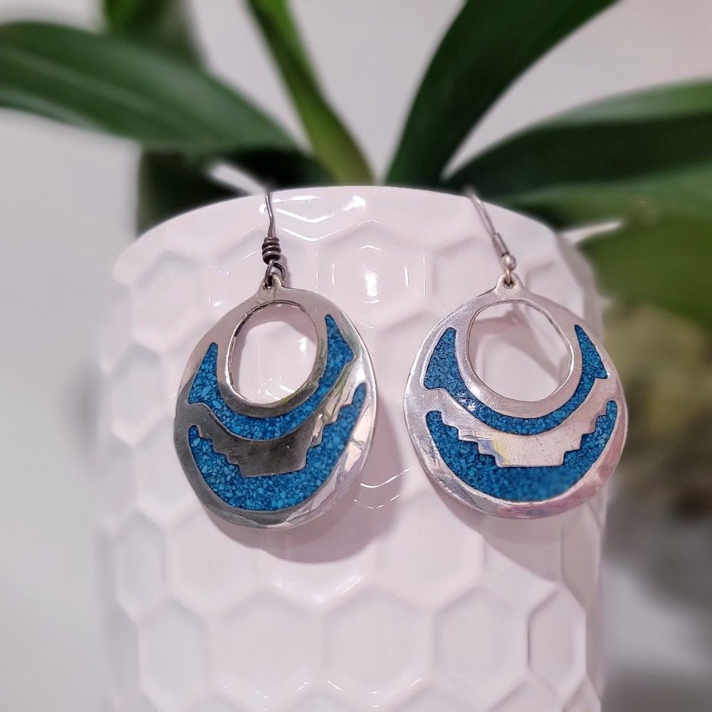 Turquoise and Silver Inlay Earrings